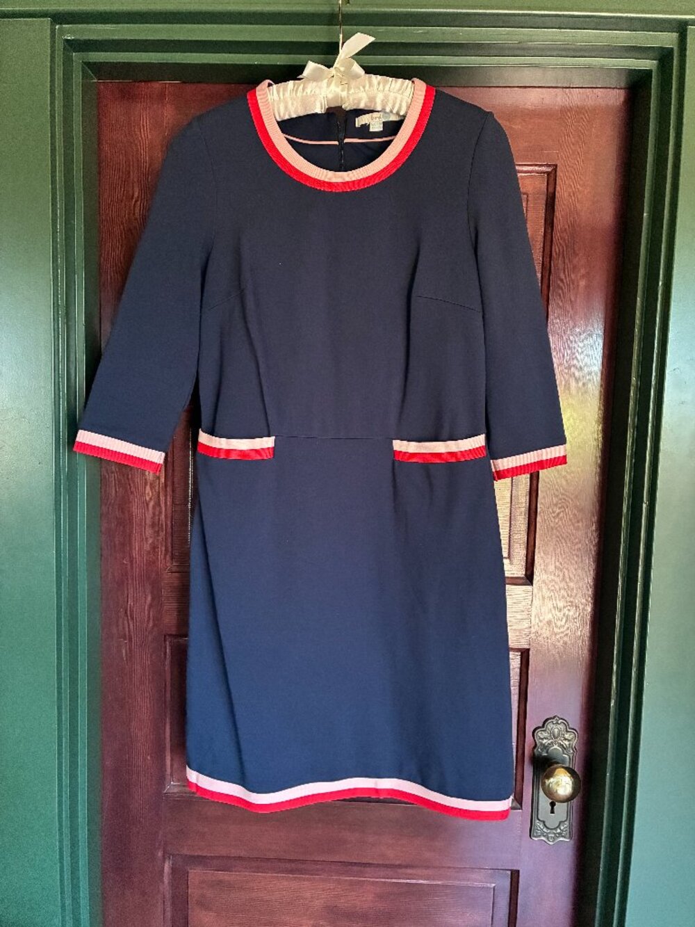 Boden dress, blue with red/pink trim, pockets